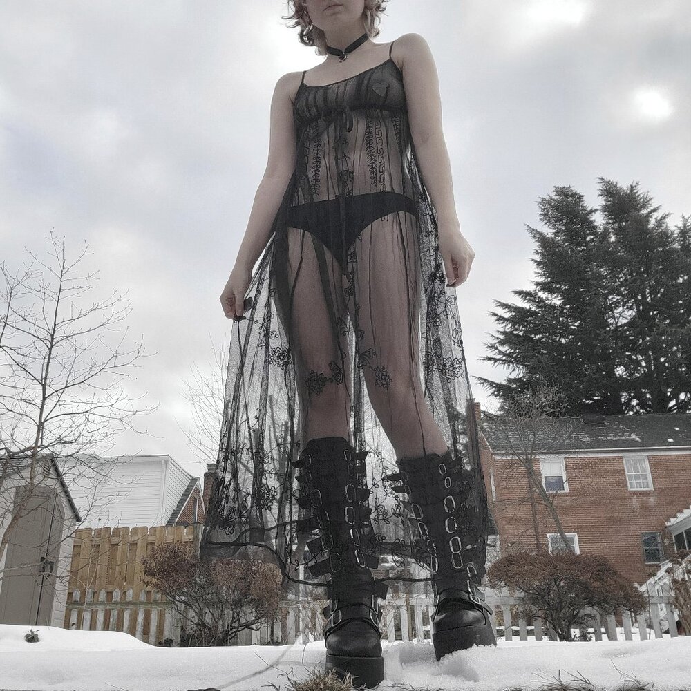 ❝ Victoria's Secret empire waist black mesh maxi length lingerie dress .❀ ݁ ˖ ❞ - Picture 5 of 9
